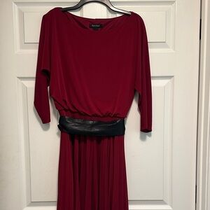 White House Black Market Wine Dress with Black Belt and Detachable Pin